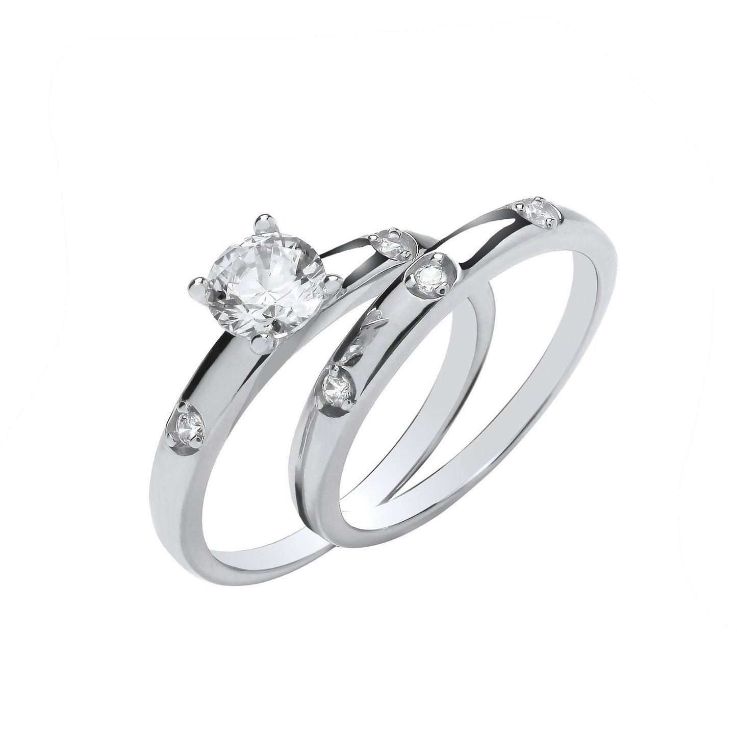 Silver Bridal Set S/s Round Cubic Zirconias Half Et Rings