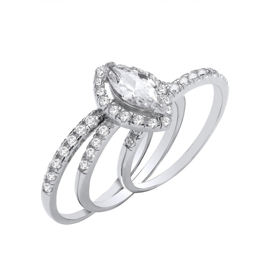 Silver Bridal Set Marquise Halo Cubic Zirconia Half Et 3 Rings