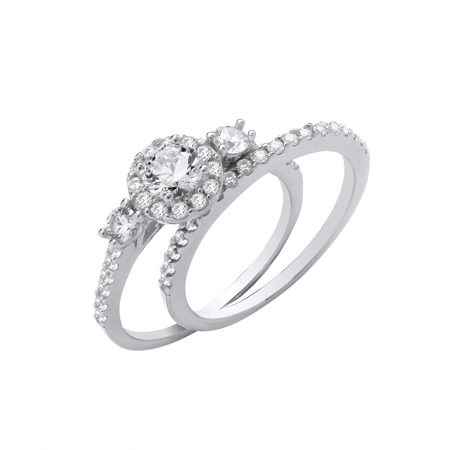Silver Bridal Set Trilogy Half Et Single Row Rings