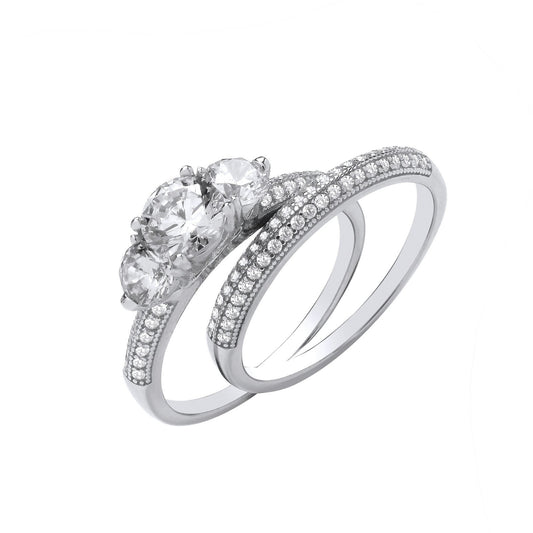 Silver Bridal Set Trilogy Half Et Rings