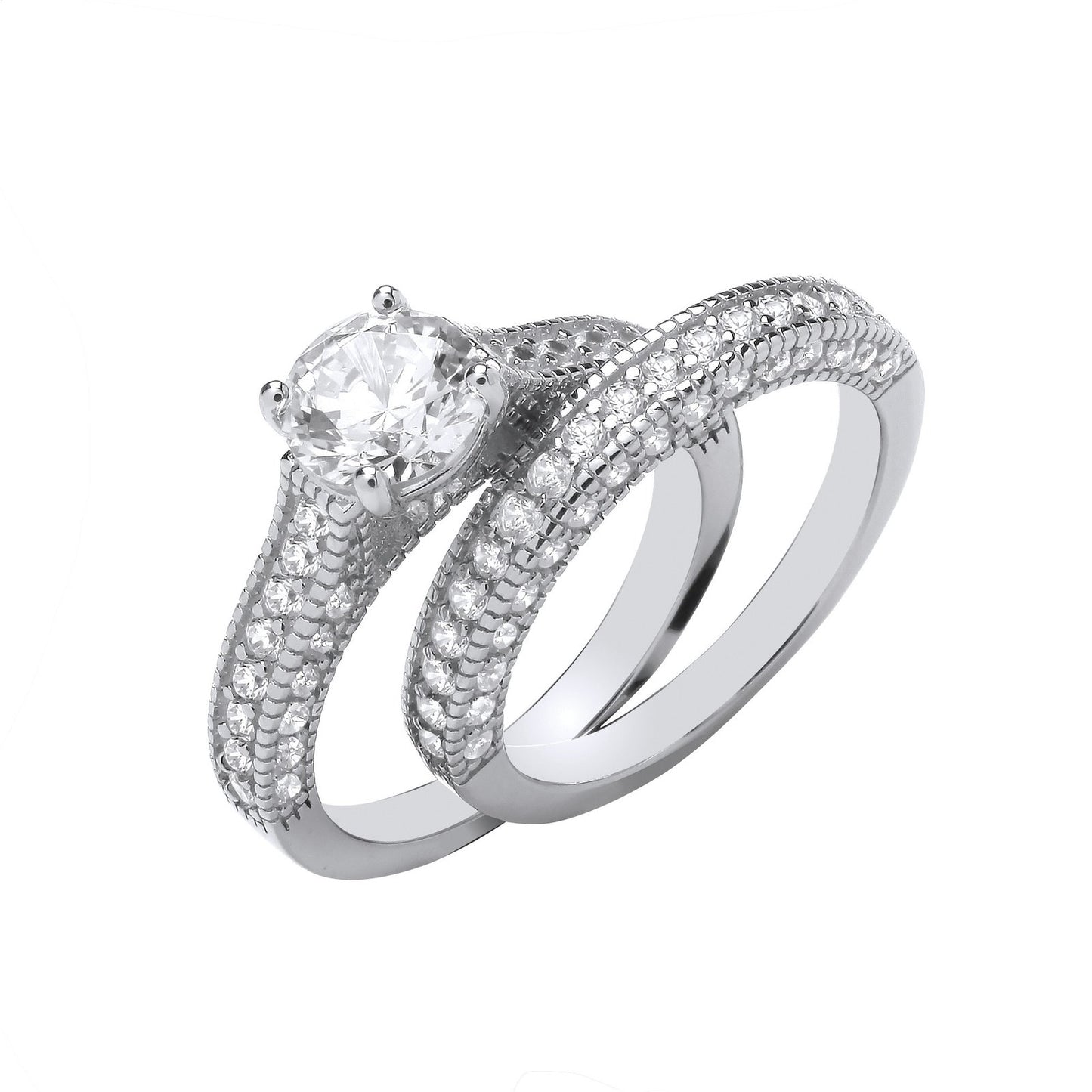 Silver Bridal Set S/s Fancy Half Et Rings