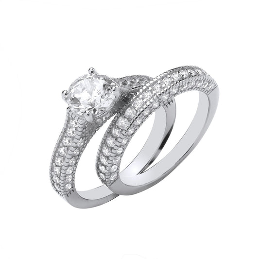 Silver Bridal Set S/s Fancy Half Et Rings