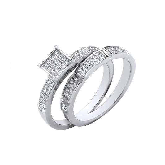 Silver  Bridal Set  Square Top Cubic Zirconia Half Et Rings