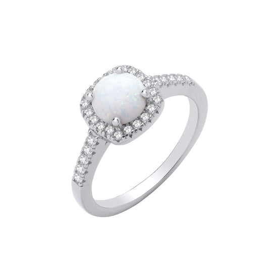 Silver Opal & Cubic Zirconia Halo Style Ring