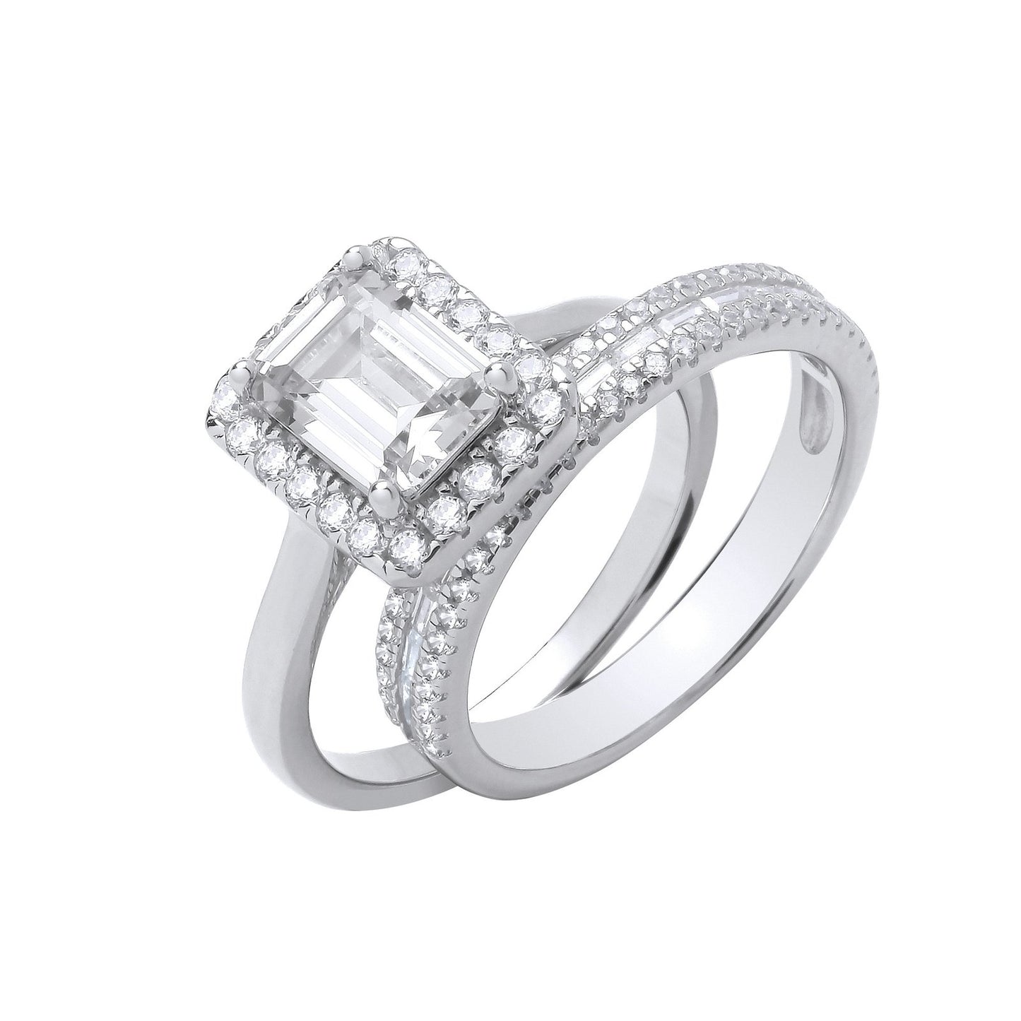 Silver Solitaire & Half Et Bridal Set Rings