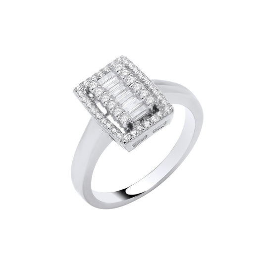 Silver Emerald Halo Style Cubic Zirconias Ring