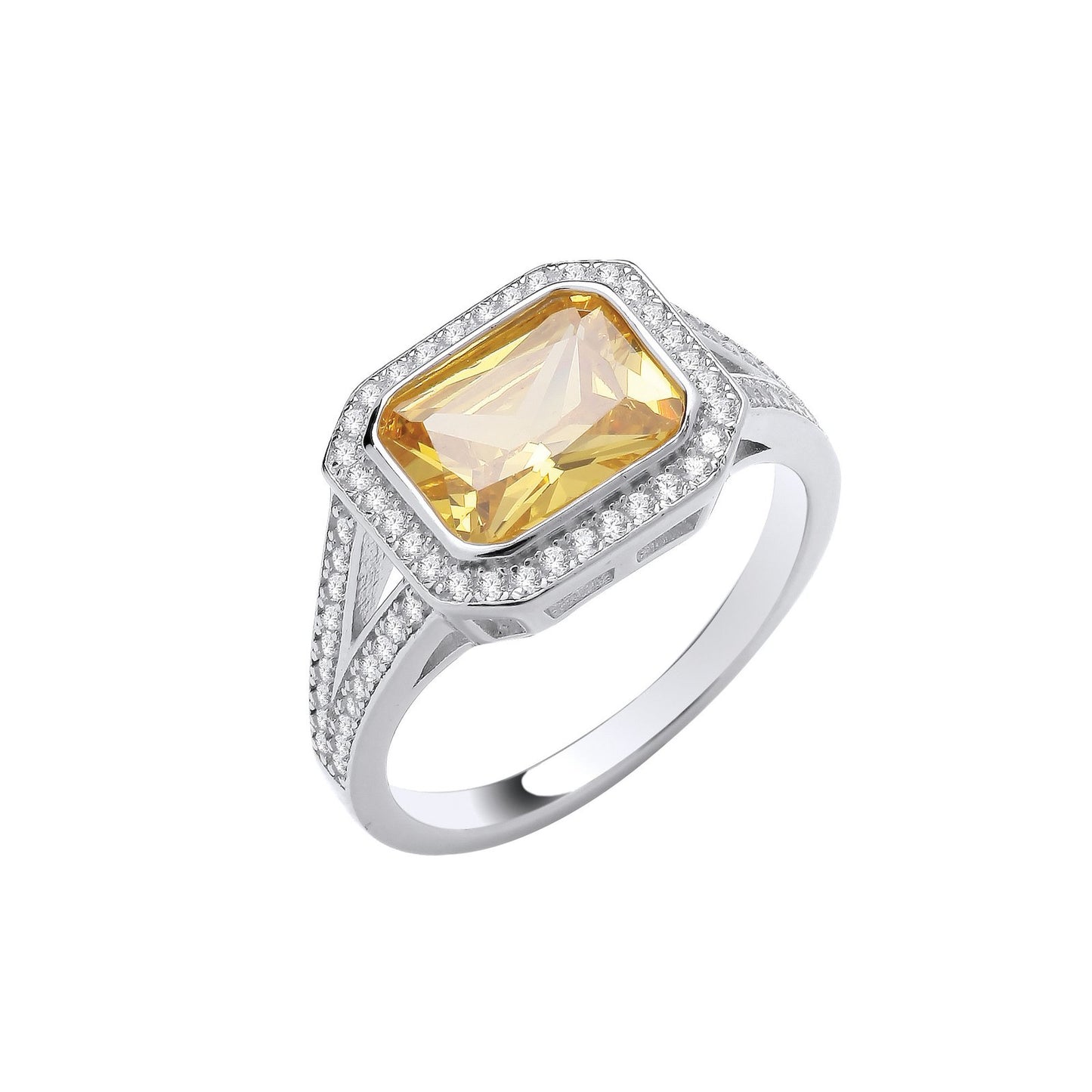 Silver Rub-over Yellow Split Shank Cubic Zirconias Ring