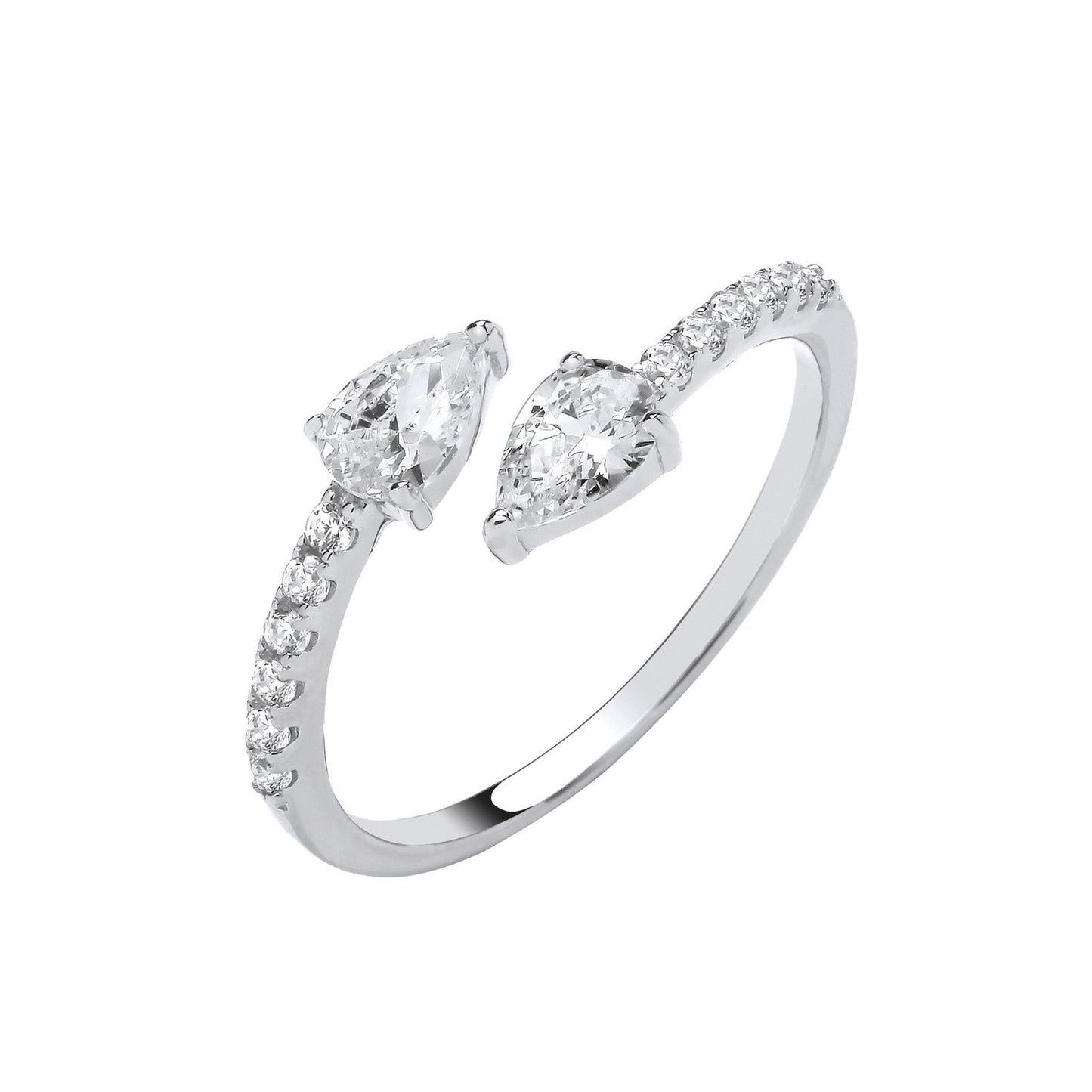 Silver Cross-over Pear Shape Cubic Zirconias Ring