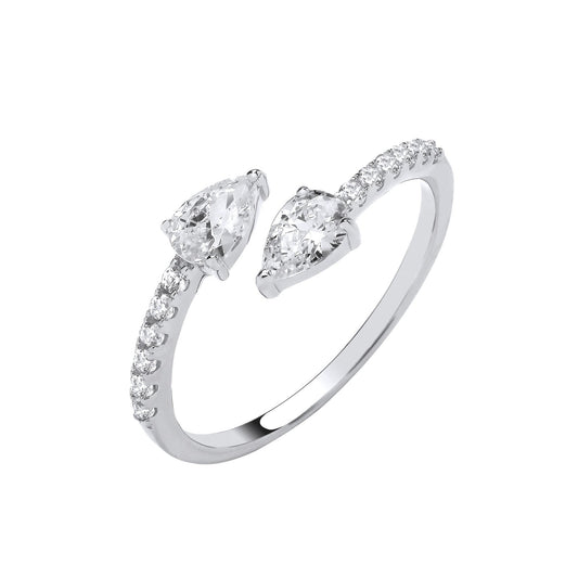 Silver Cross-over Pear Shape Cubic Zirconias Ring