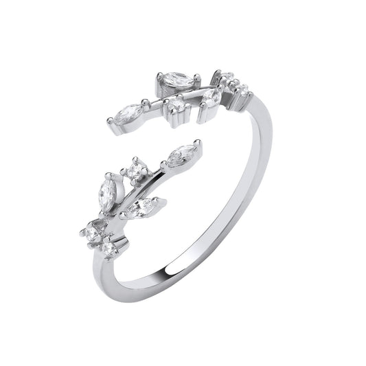 Silver Cross-over Olive Tree Cubic Zirconias Ring