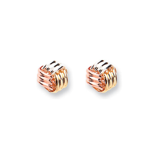 9ct Yellow White & Rose Gold Fancy Knot Studs