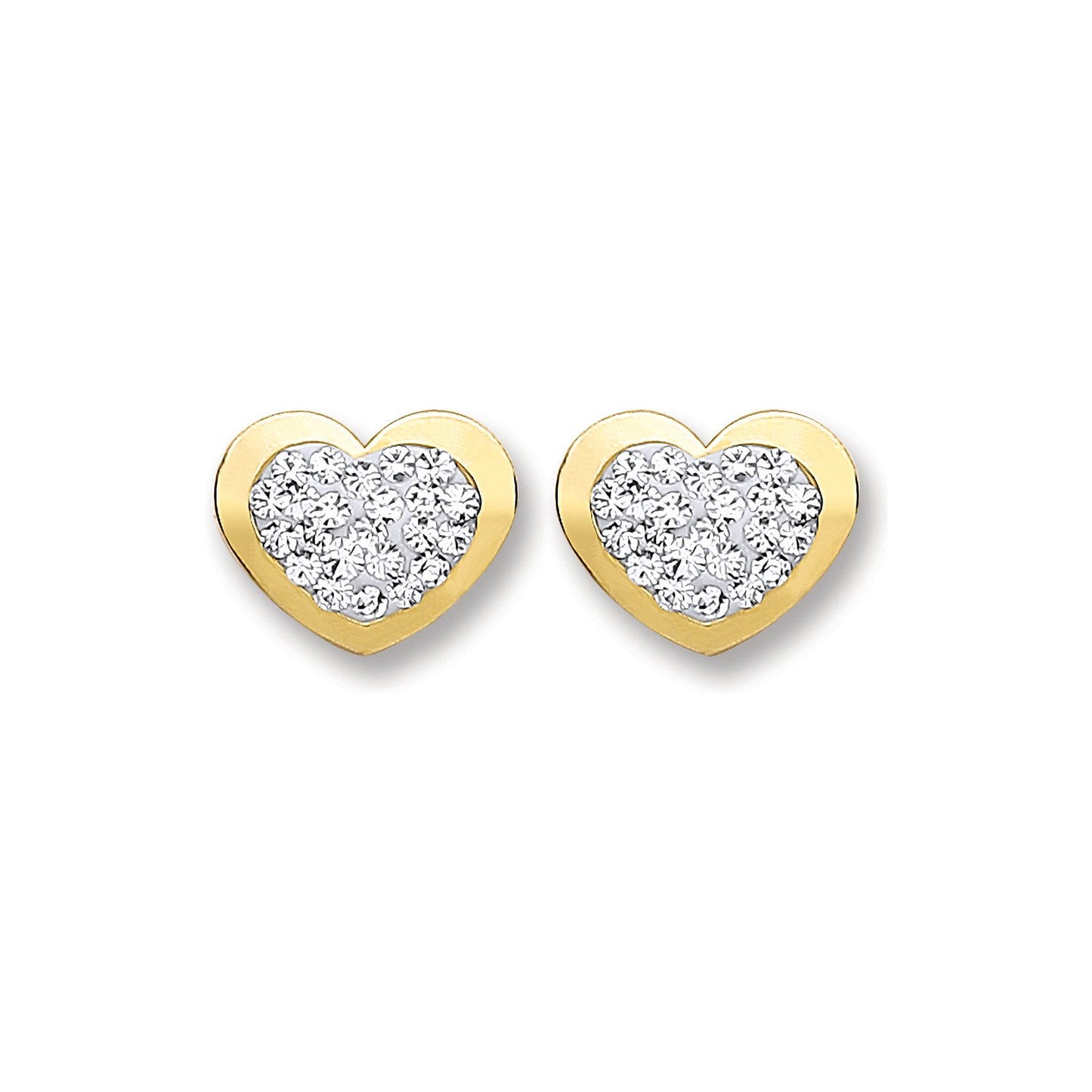 9ct Gold Heart Shape With Crystals Studs