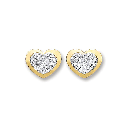 9ct Gold Heart Shape With Crystals Studs