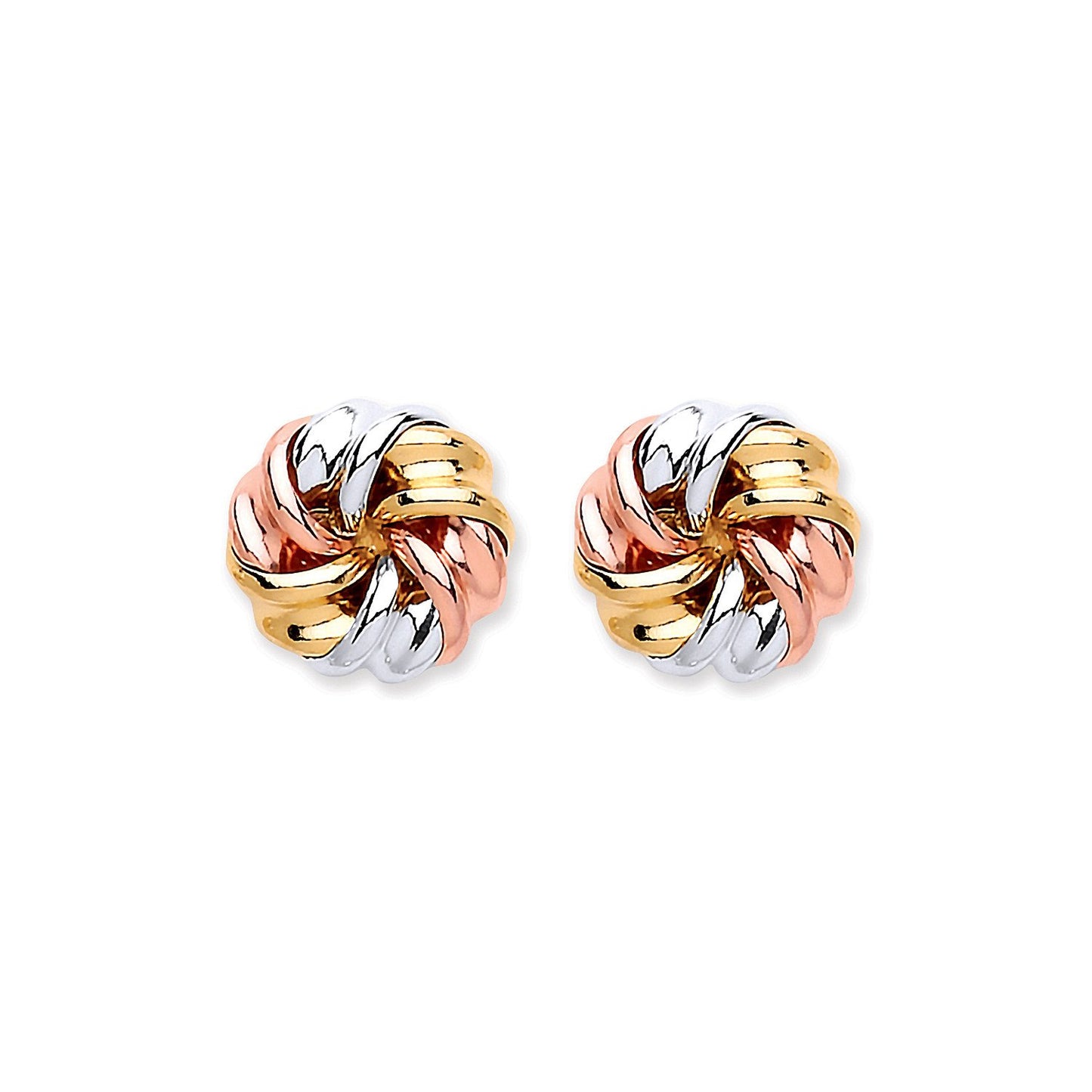 9ct Y, White & Rose Gold Tight Knot Studs