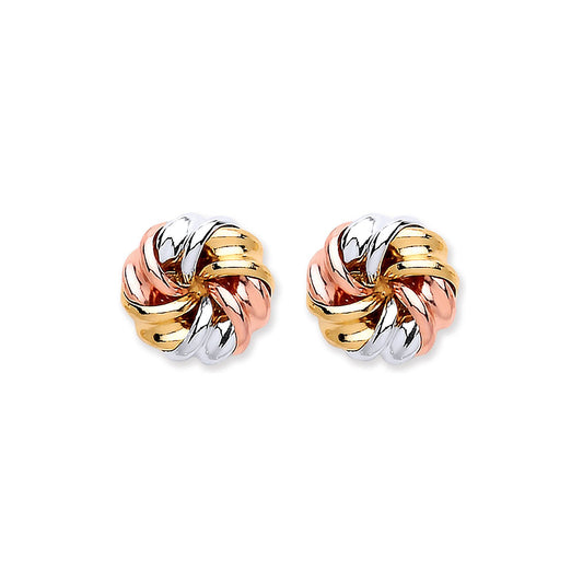9ct Y, White & Rose Gold Tight Knot Studs