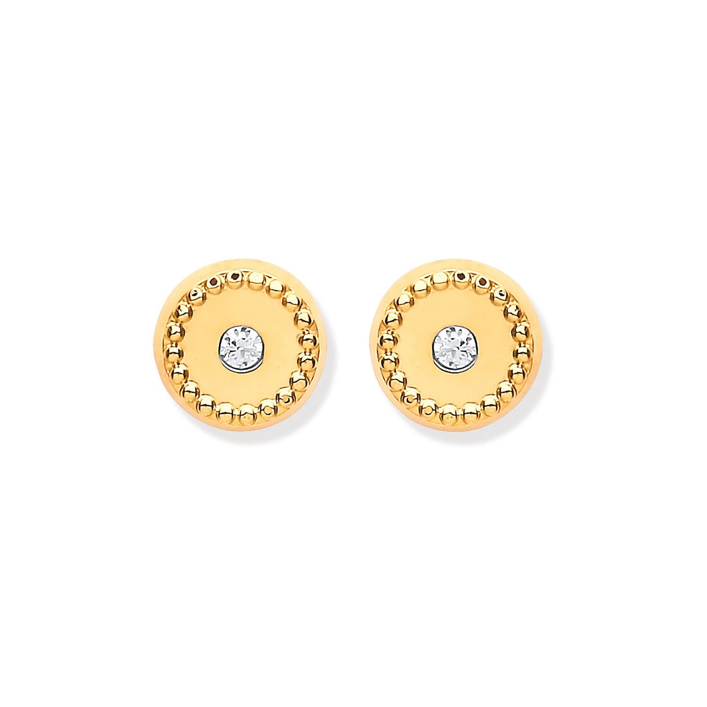 9ct Yellow Gold 6mm Ribbed Edge With Cubic Zirconia Studs
