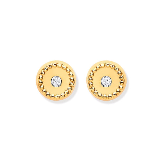 9ct Yellow Gold 6mm Ribbed Edge With Cubic Zirconia Studs