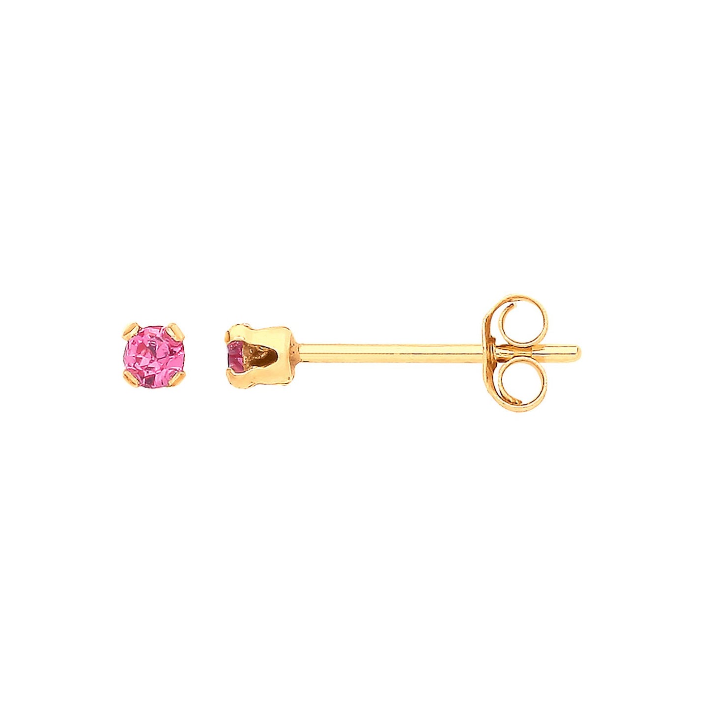 9ct Yellow Gold 2mm Claw Set Pink Crystal Studs