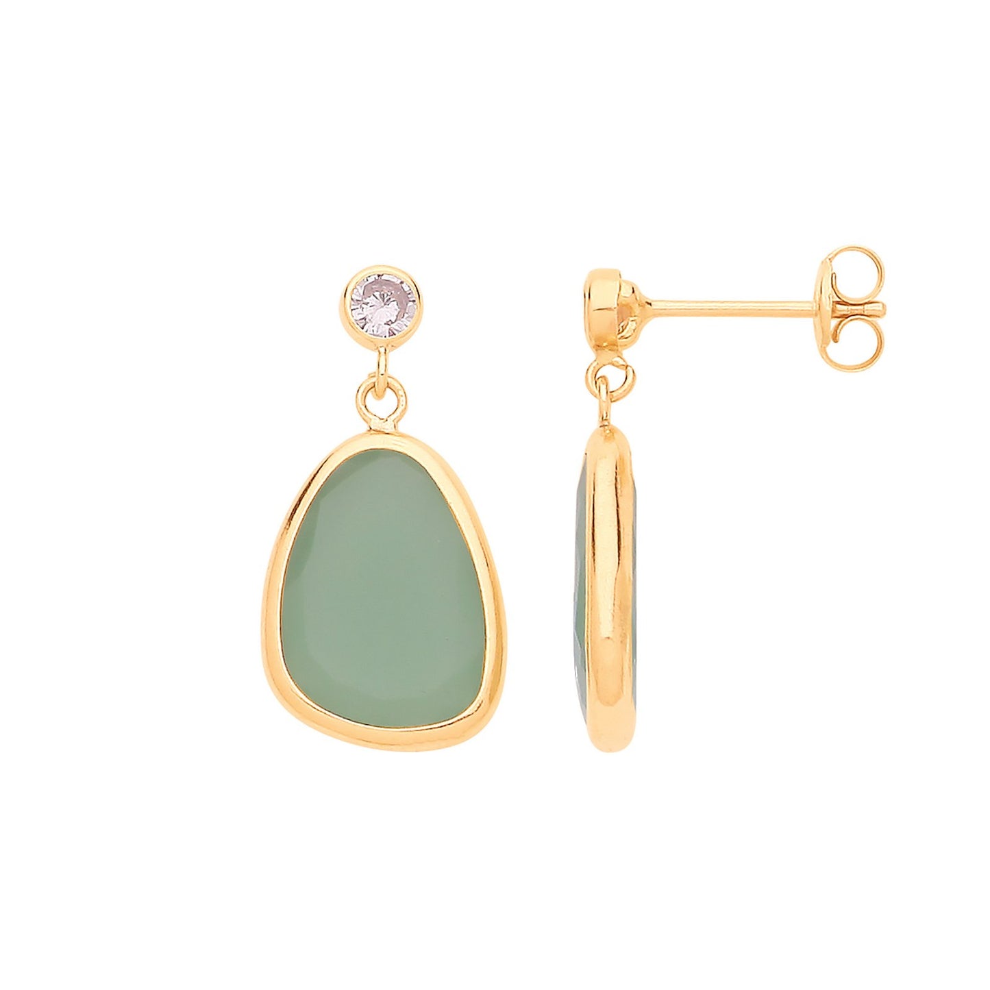 9ct Yellow Gold Cubic Zirconia And Green Glass Drop Studs