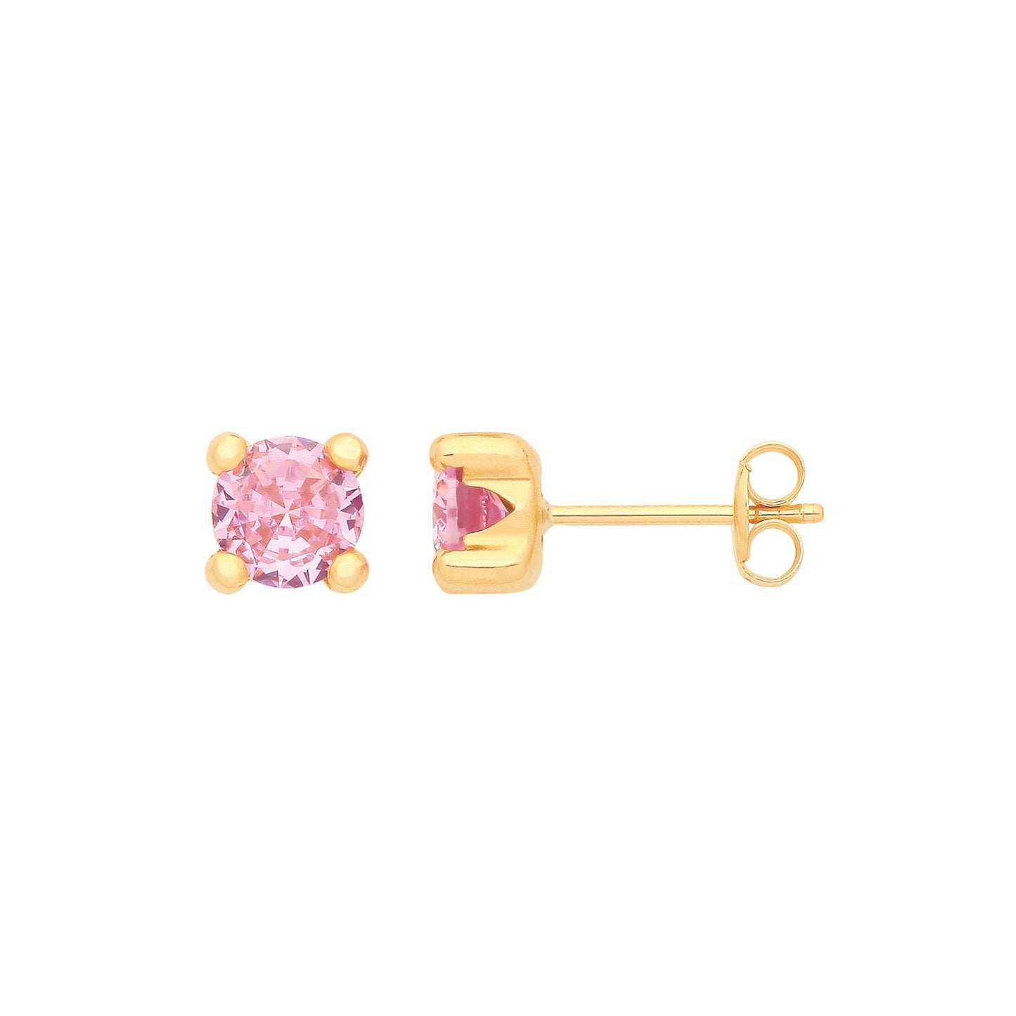 9ct Yellow Gold Round 5mm Pink Cubic Zirconia Stud