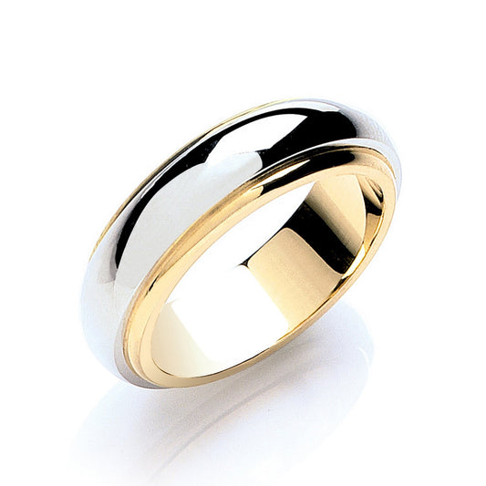 6mm Two Colour Step-cut D-shape Wedding Band