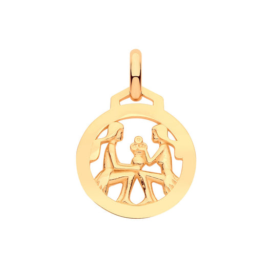 Yellow Gold  Round Zodiac Pendant Gemini