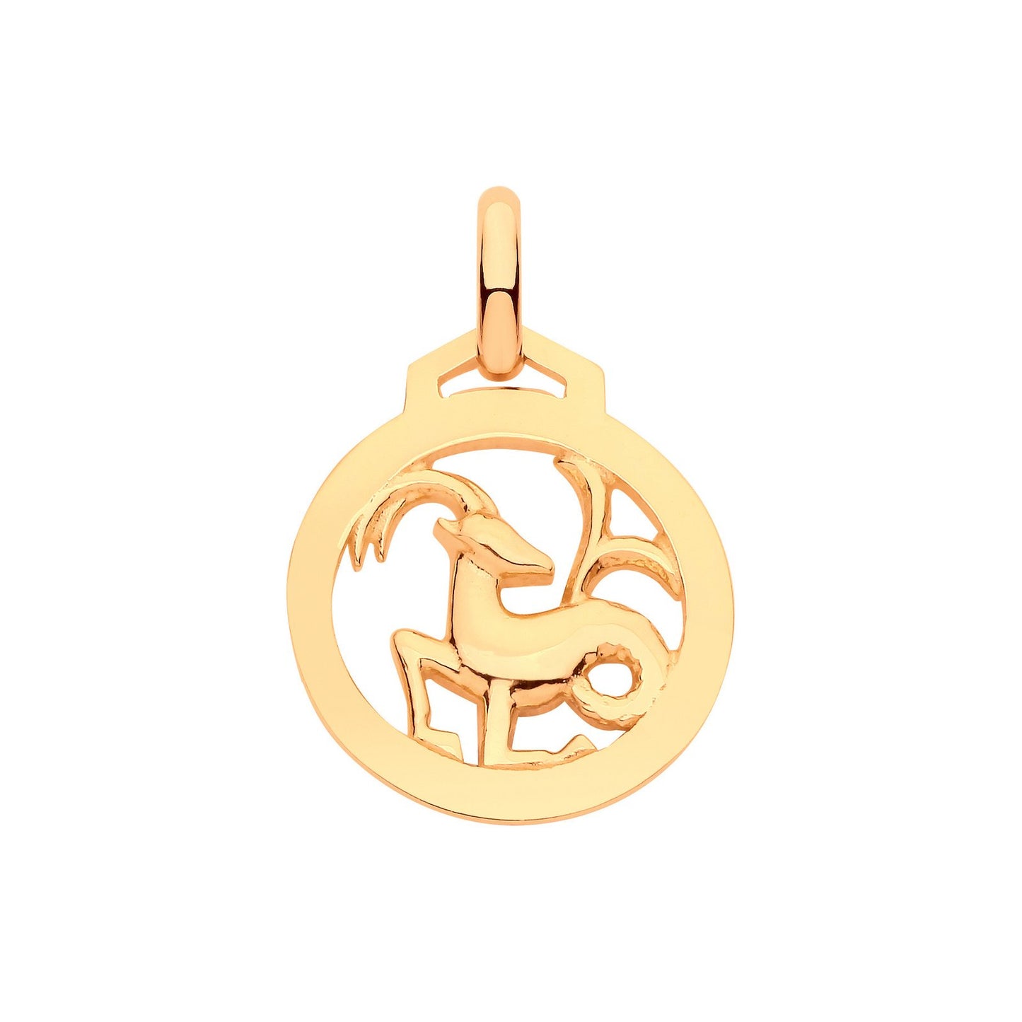 Yellow Gold  Round Zodiac Pendant Capricorn