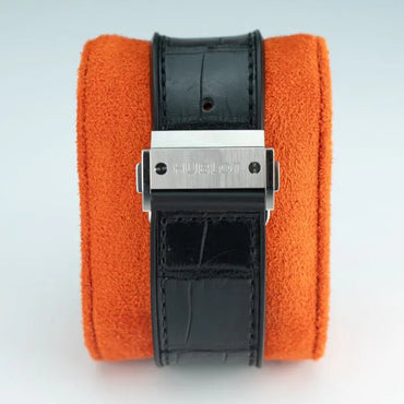 Hublot Classic Fusion Ultra-Thin 515.NX.1270.LR Titanium 45mm Black Dial  black strap and silver buckle on a light gray background