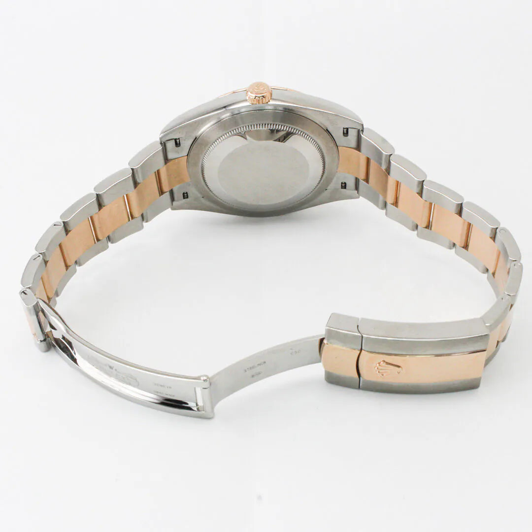 Rolex Datejust 41 126331 Watch – Chocolate Dial, Two-tone watch with silver and rose gold band on a white background