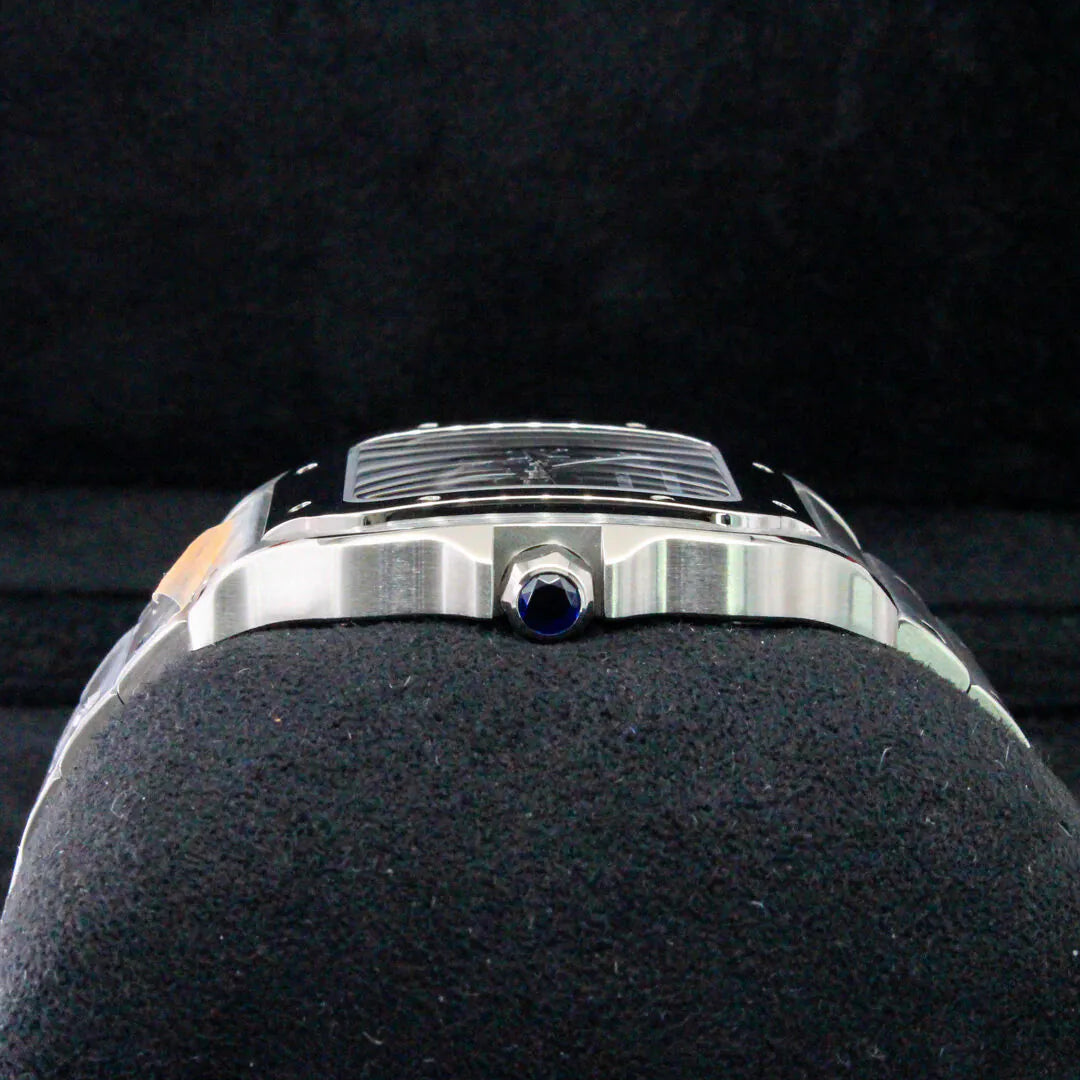 Cartier Santos De Cartier WSSA0062 Large Green Sunburst Dial 2025 Close-up of a watch on a black background