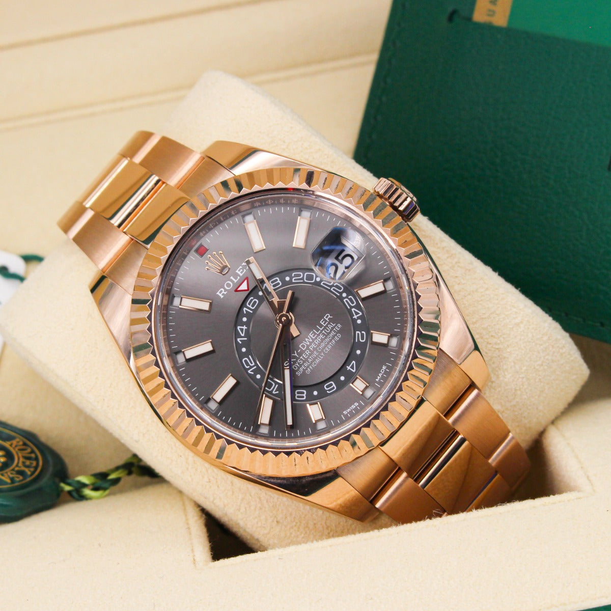 Rolex Sky-Dweller 326935 Rhodium Dial 18K Everose Gold Automatic Men’s Watch on Oyster Bracelet – 2019 Luxury Timepiece