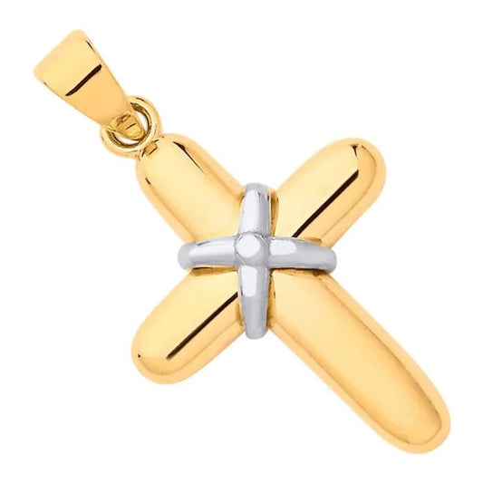 Y & White Gold Small Kiss Cross