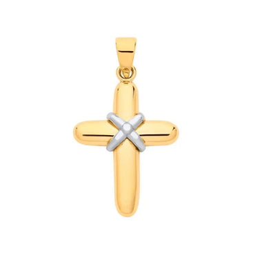 Y & White Gold Small Kiss Cross