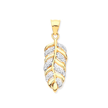 Yellow Gold Cubic Zirconia Leaf Pendant